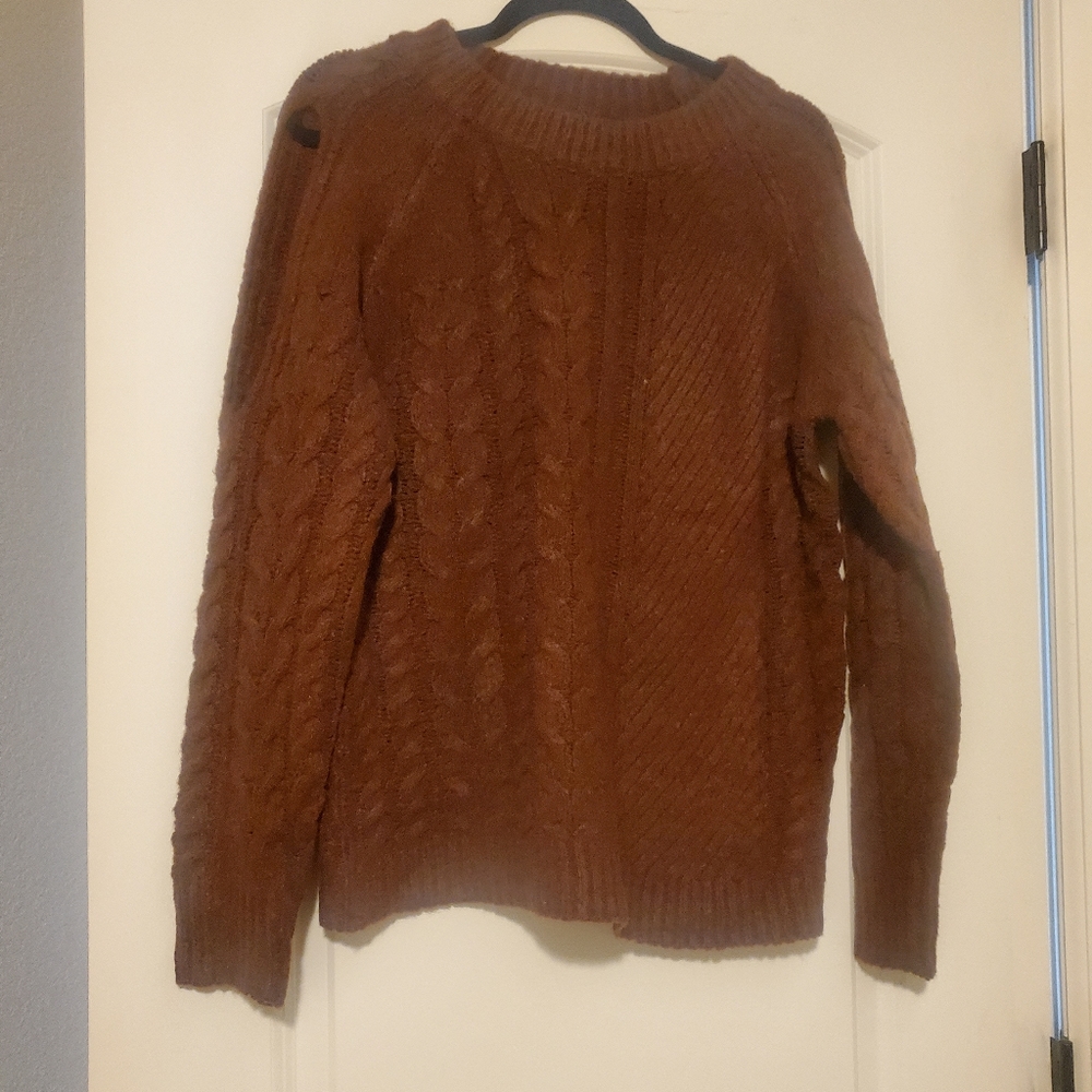 Brand New Bibi Twist Knit Open Sweater in Rust. Size Large.